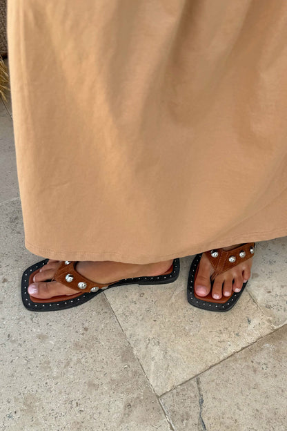 Tan Leather Stud Sandals | Never Fully Dressed Value