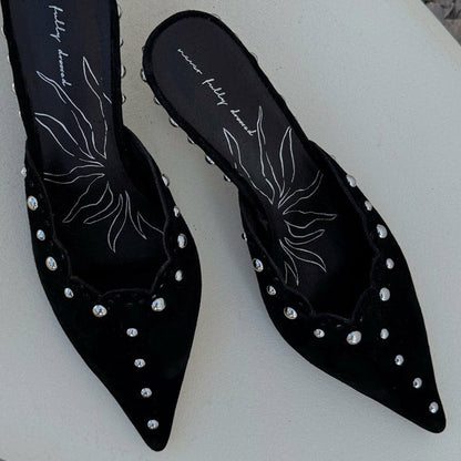 Black Suede Mules with Silver Studs | Never Fully Dressed Sale