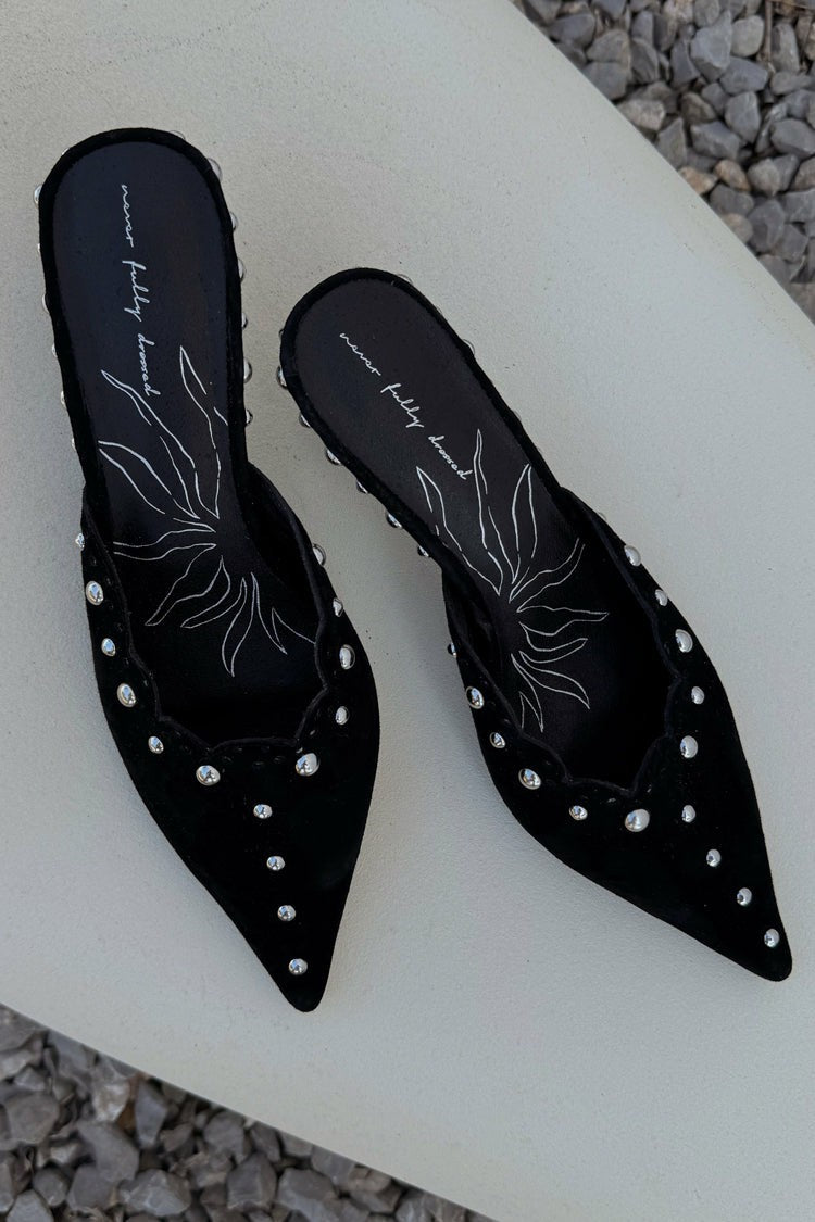 Black Suede Mules with Silver Studs | Never Fully Dressed Sale