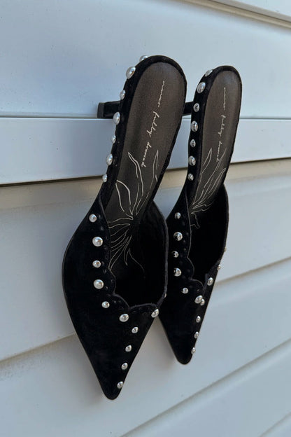 Black Suede Mules with Silver Studs | Never Fully Dressed Sale