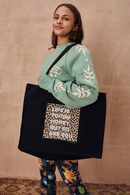 Black Life Is Tough Tote Bag | Never Fully Dressed Quality