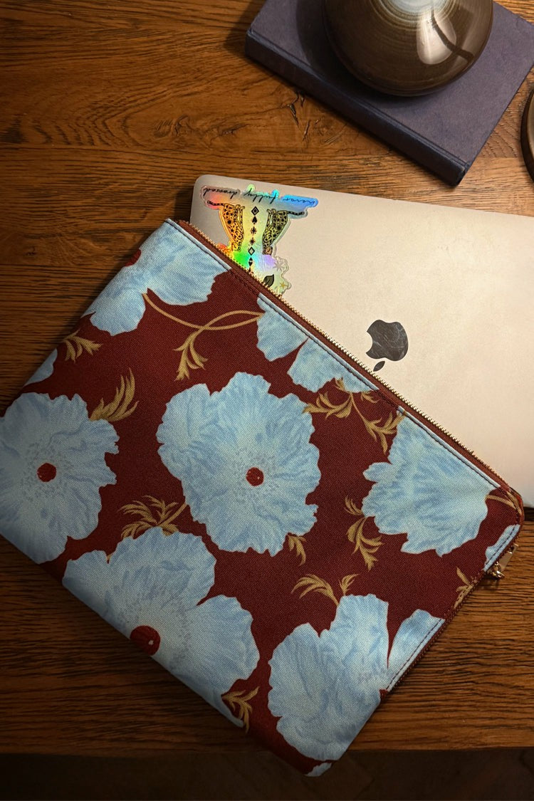 Blue & Burgundy Poppy Laptop Case | Never Fully Dressed Premium