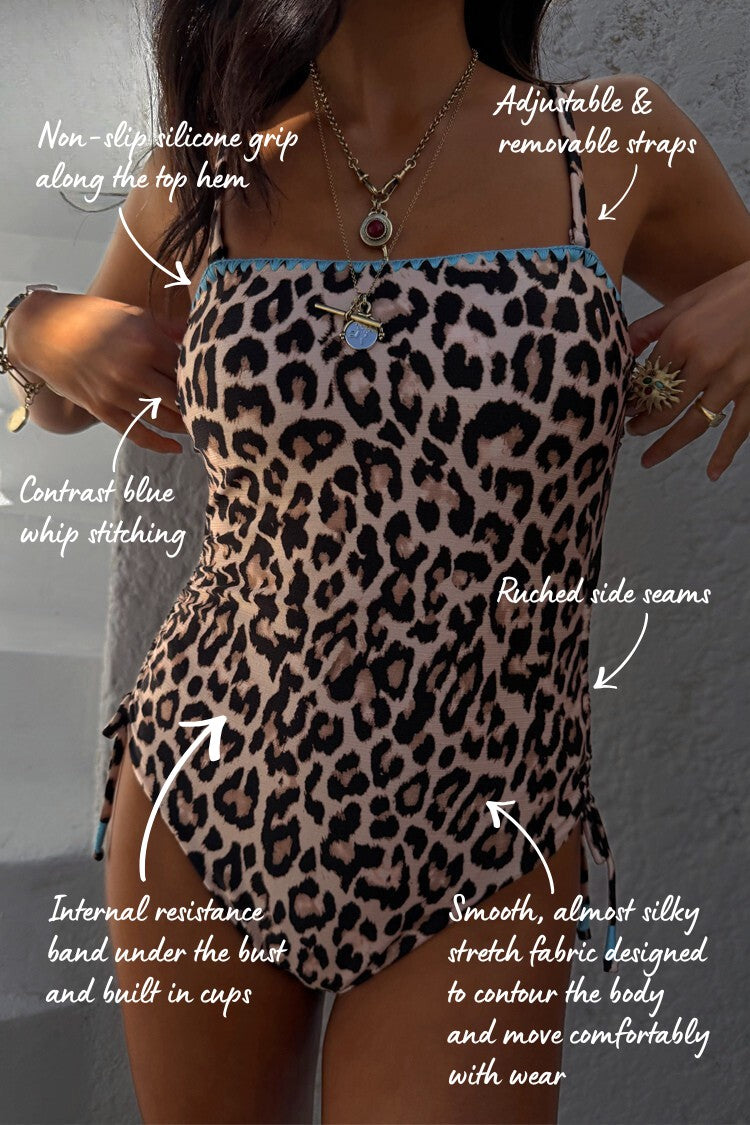 Leopard Whipstitch Bandeau Swimsuit | Never Fully Dressed Smart Buy