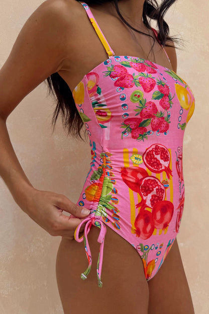 Pink Fruit Stamps Bandeau Swimsuit | Never Fully Dressed Trusted