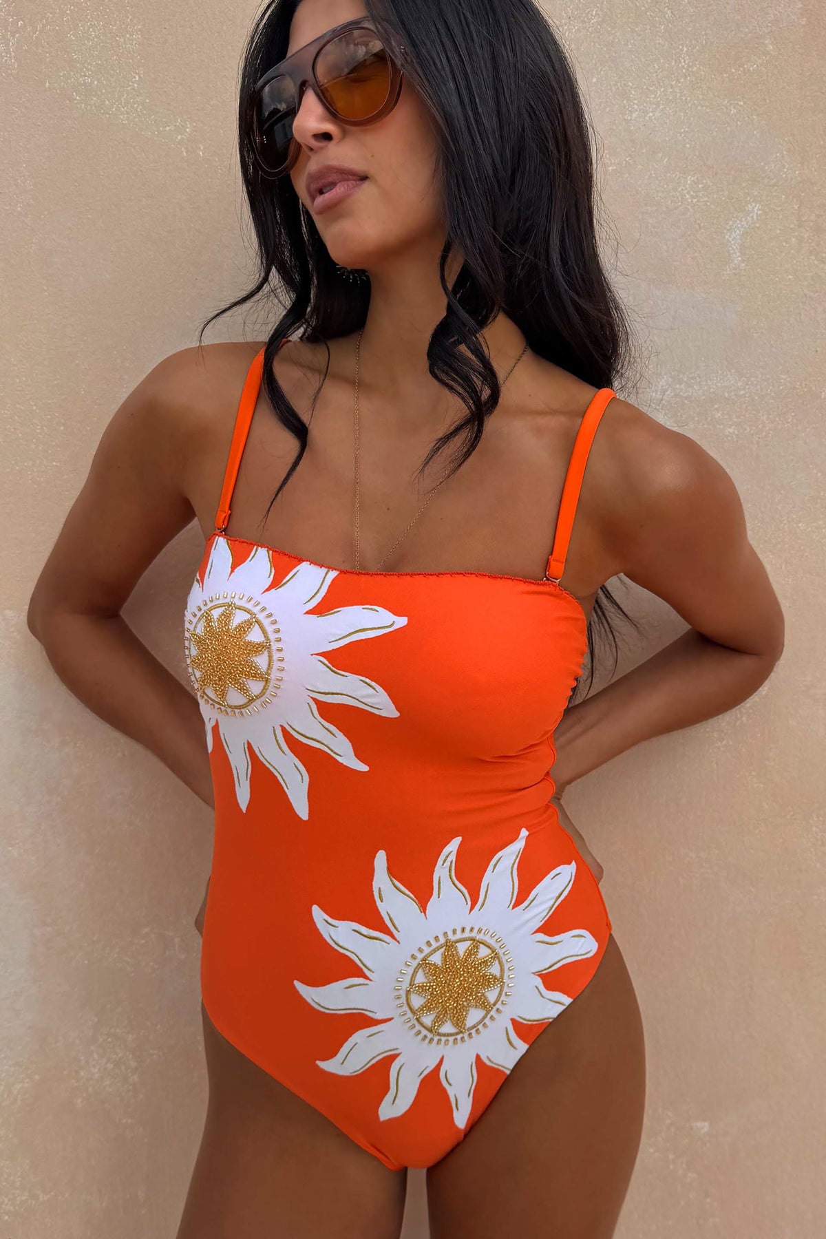 Orange Sun Bandeau Swimsuit - Soleil Print - Never Fully Dressed | Never Fully Dressed Trending