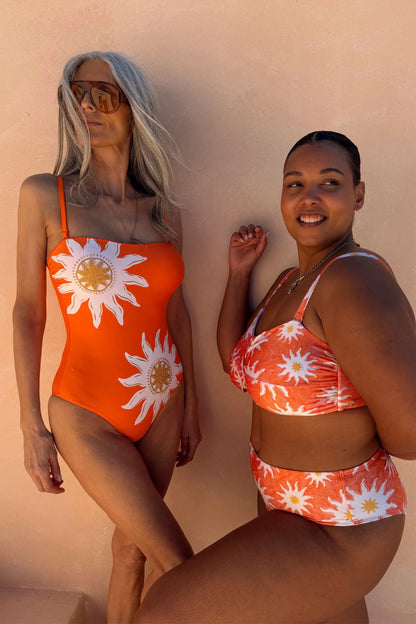 Orange Sun Bandeau Swimsuit - Soleil Print - Never Fully Dressed | Never Fully Dressed Trending