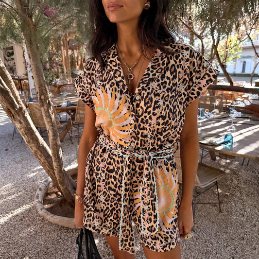 Leopard Print Playsuit with Tie Waist | Never Fully Dressed Premium