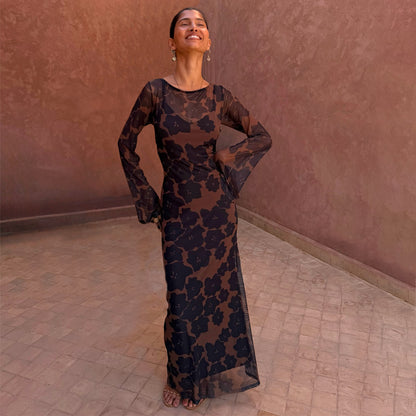 Tan Jaden Floral Mesh Dress | Never Fully Dressed Popular