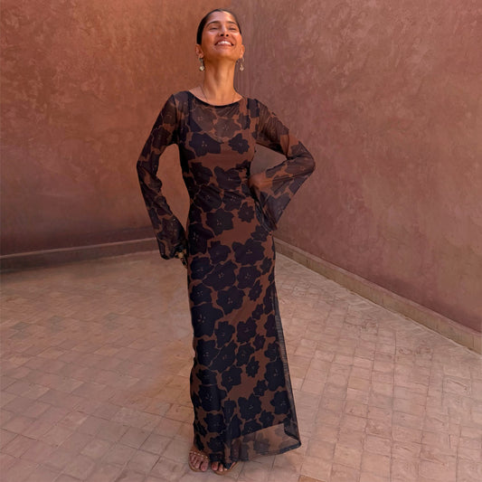 Tan Jaden Floral Mesh Dress | Never Fully Dressed Popular