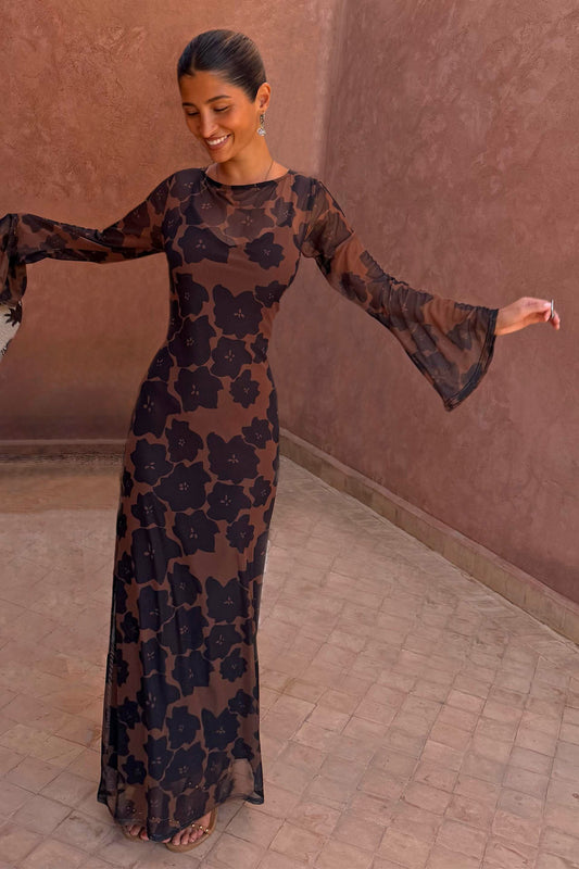Tan Jaden Floral Mesh Dress | Never Fully Dressed Popular