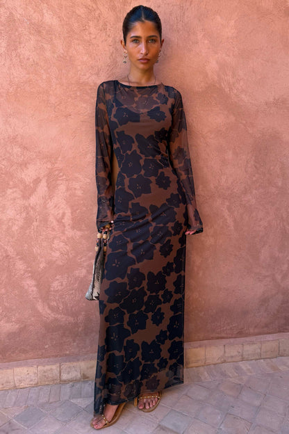 Tan Jaden Floral Mesh Dress | Never Fully Dressed Popular