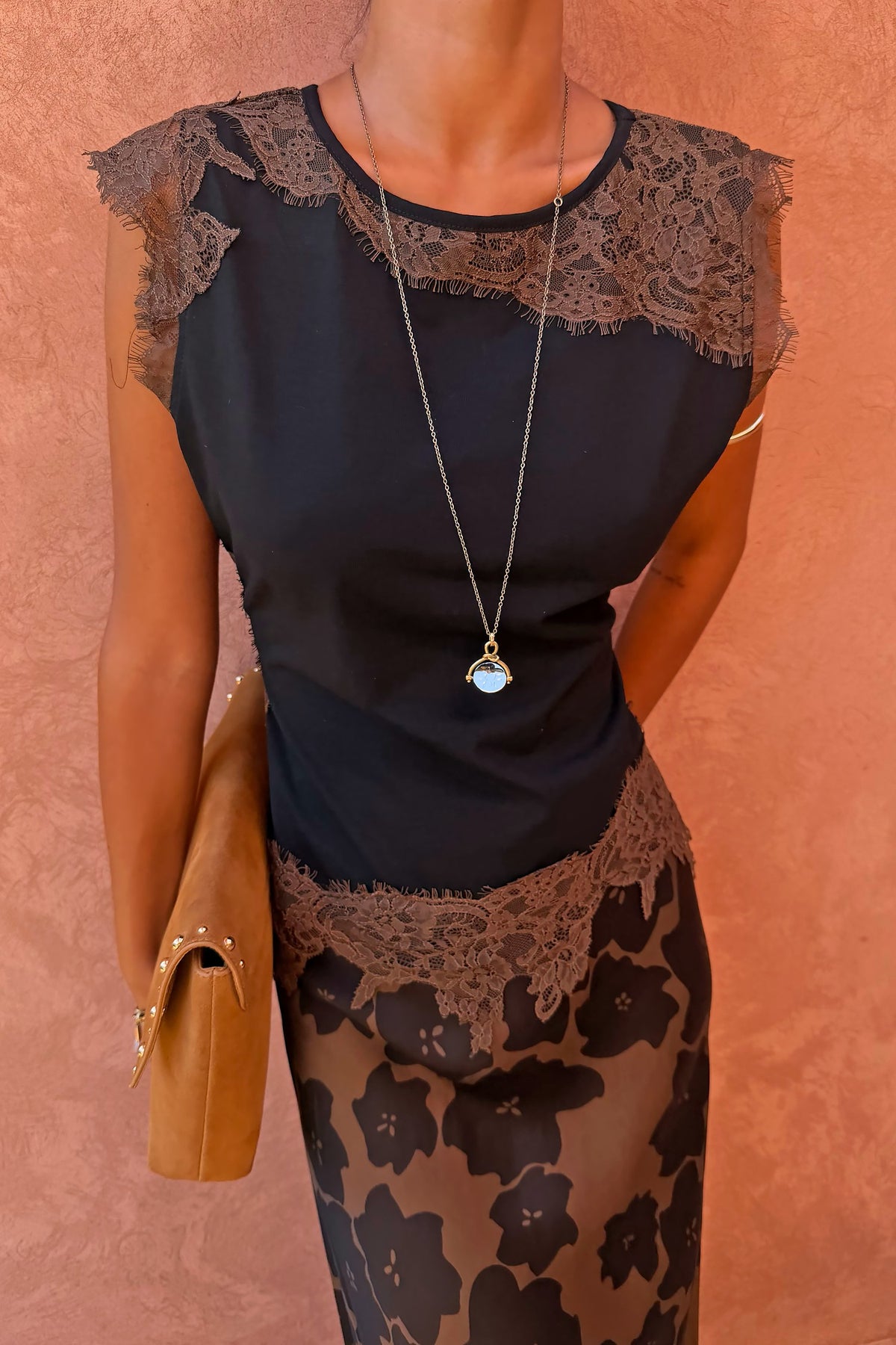 Black and Chocolate Lace Jersey Top | Never Fully Dressed Trusted
