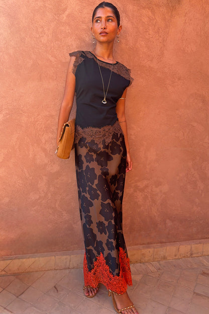 Black and Chocolate Lace Jersey Top | Never Fully Dressed Trusted