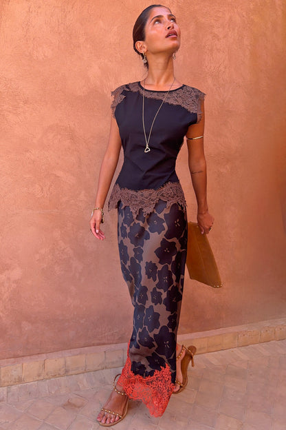 Black and Chocolate Lace Jersey Top | Never Fully Dressed Trusted