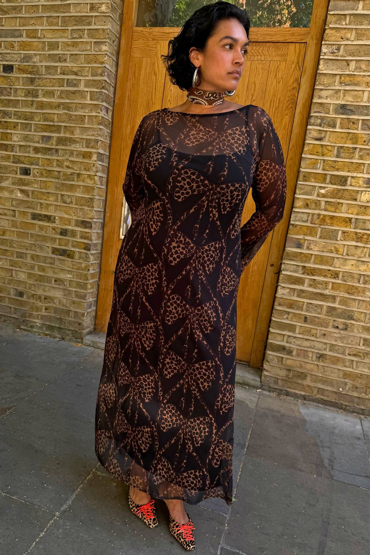 Black Leopard Bow Aria Mesh Dress Petite | Never Fully Dressed Signature