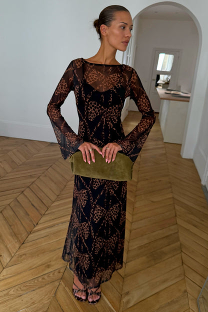 Black Leopard Bow Aria Mesh Dress Petite | Never Fully Dressed Signature