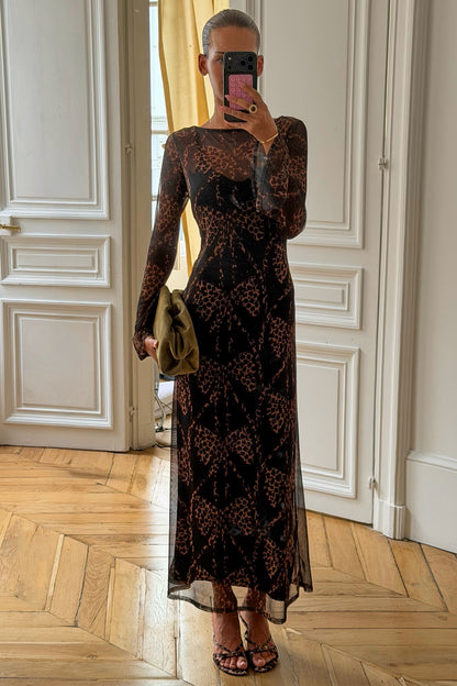 Black Leopard Bow Aria Mesh Dress Petite | Never Fully Dressed Signature