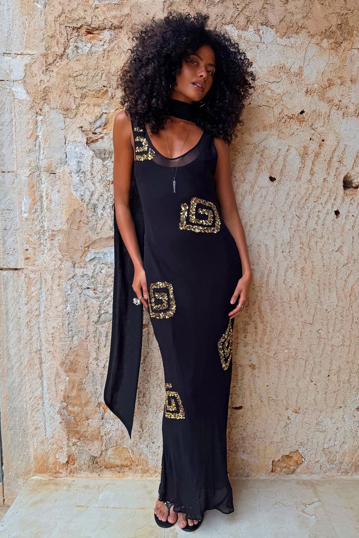 Black & Gold Simona Dress Petite | Never Fully Dressed Featured