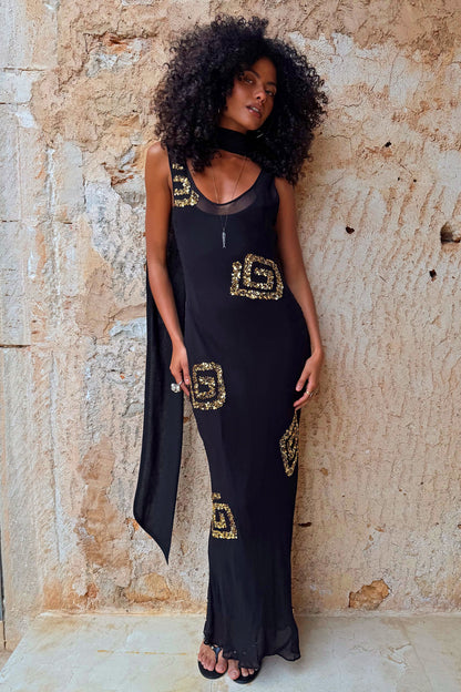 Black & Gold Simona Dress Petite | Never Fully Dressed Featured