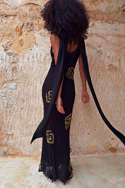 Black & Gold Simona Dress Petite | Never Fully Dressed Featured
