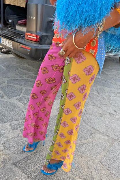 Pink Mix Tile Mesh Flare Trousers Petite | Never Fully Dressed Best Seller