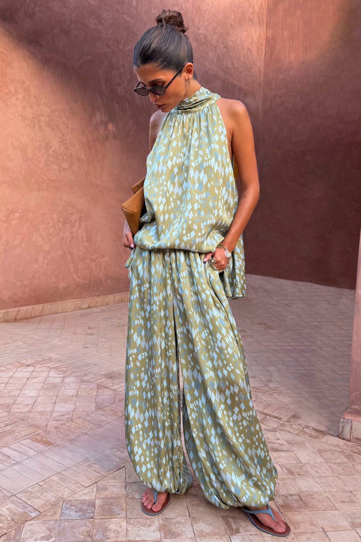 Green Diamond Print Balloon Trouser Petite | Never Fully Dressed Signature