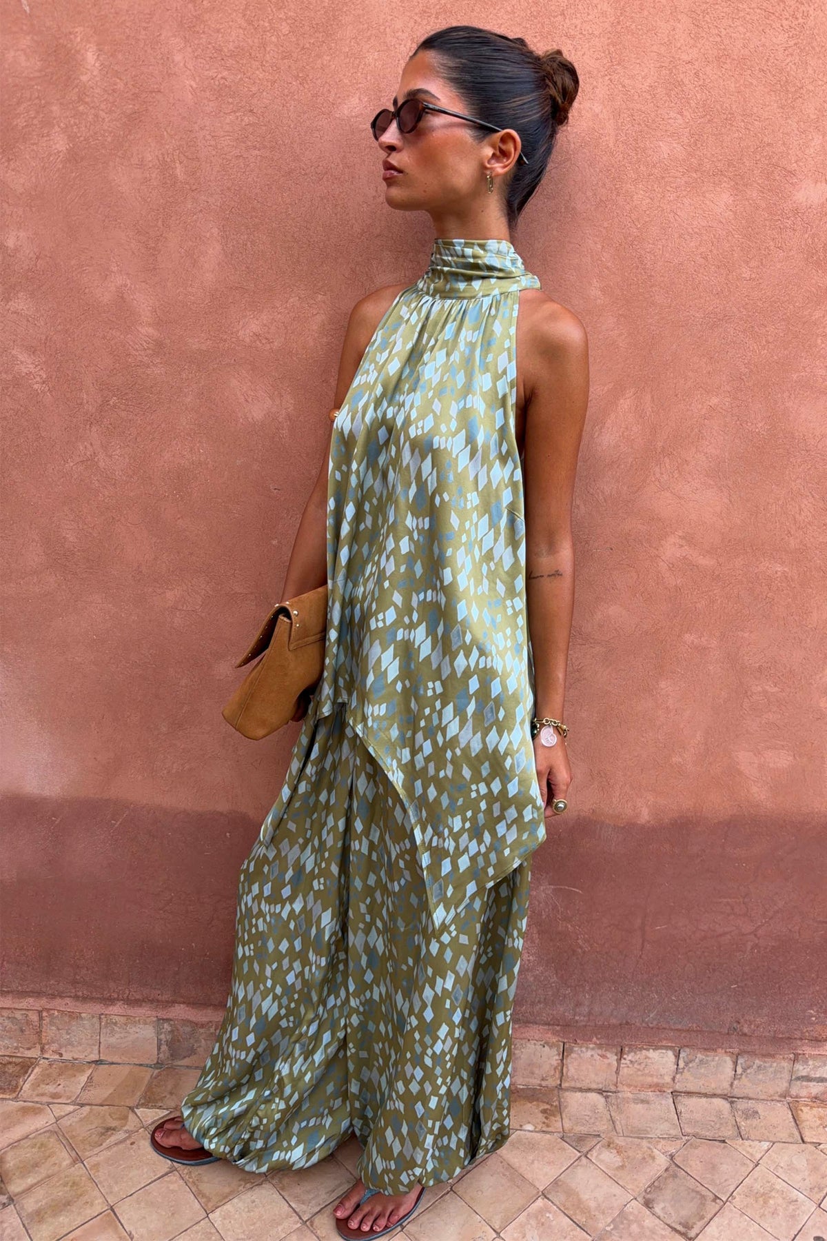 Green Diamond Print Balloon Trouser Petite | Never Fully Dressed Signature