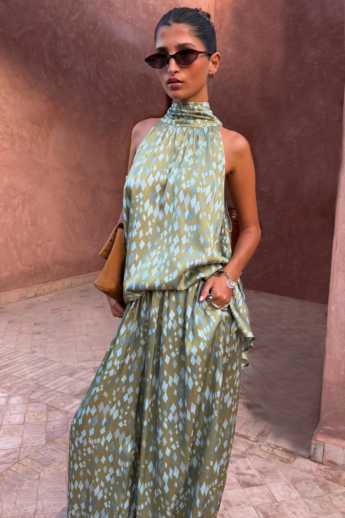 Green Diamond Print Balloon Trouser Petite | Never Fully Dressed Signature