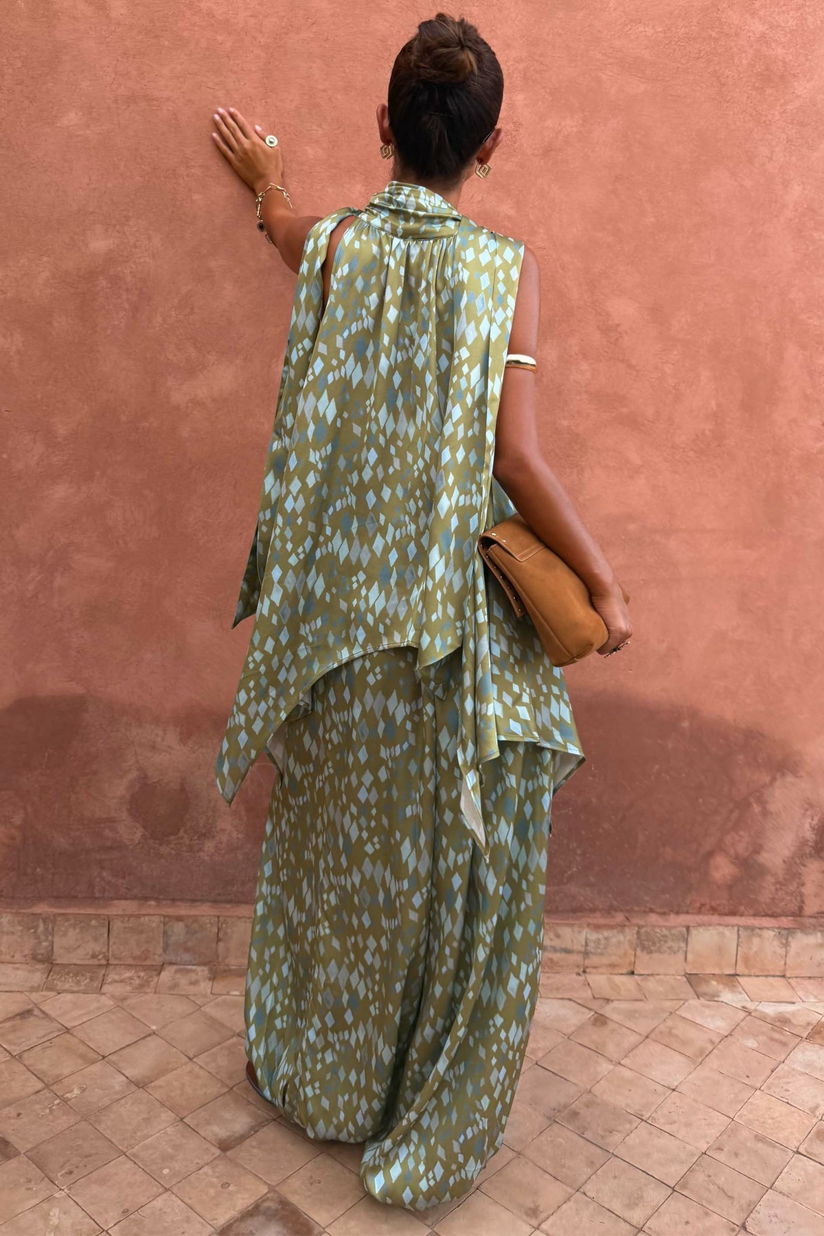 Green Diamond Print Balloon Trouser Petite | Never Fully Dressed Signature