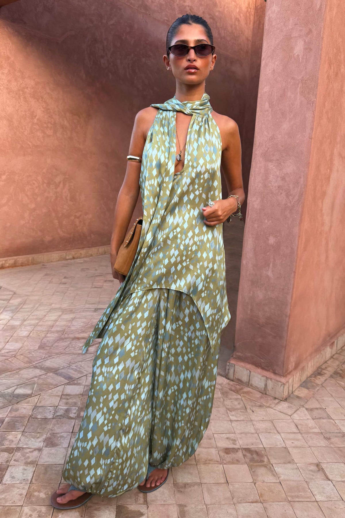 Green Diamond Print Balloon Trouser Petite | Never Fully Dressed Signature