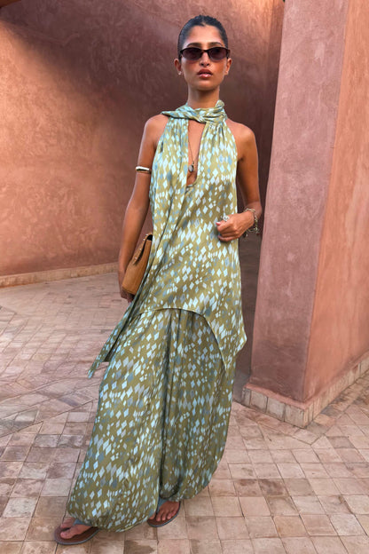 Green Diamond Print Balloon Trouser Petite | Never Fully Dressed Signature