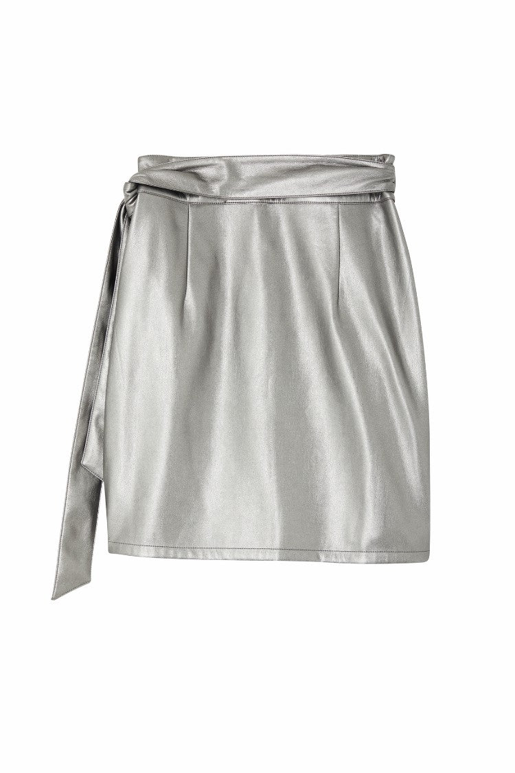 Gunmetal Vegan Leather Mini Jaspre Skirt Petite | Never Fully Dressed Popular