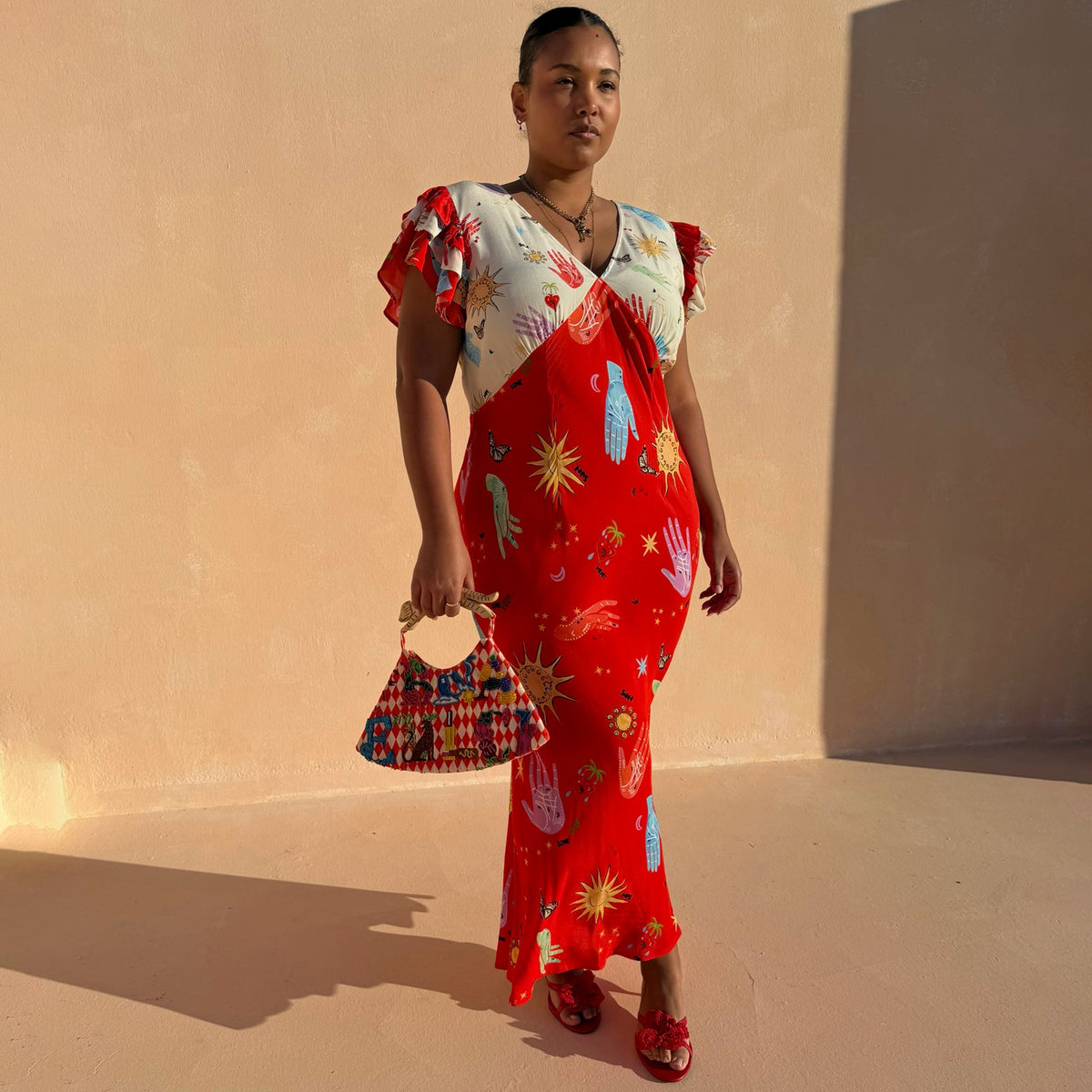 Red Celestial Midi Dress Petite | Never Fully Dressed Special Offer