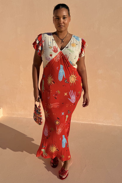 Red Celestial Midi Dress Petite | Never Fully Dressed Special Offer