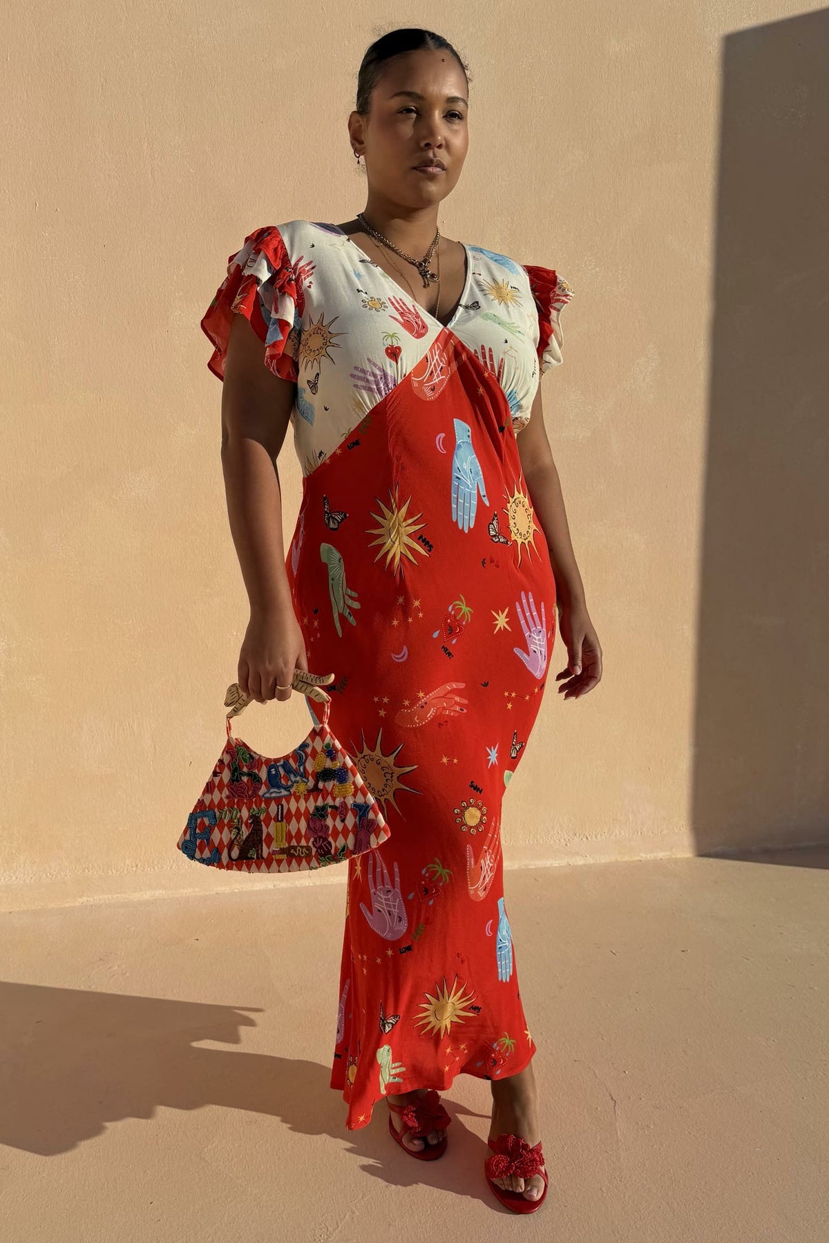 Red Celestial Midi Dress Petite | Never Fully Dressed Special Offer