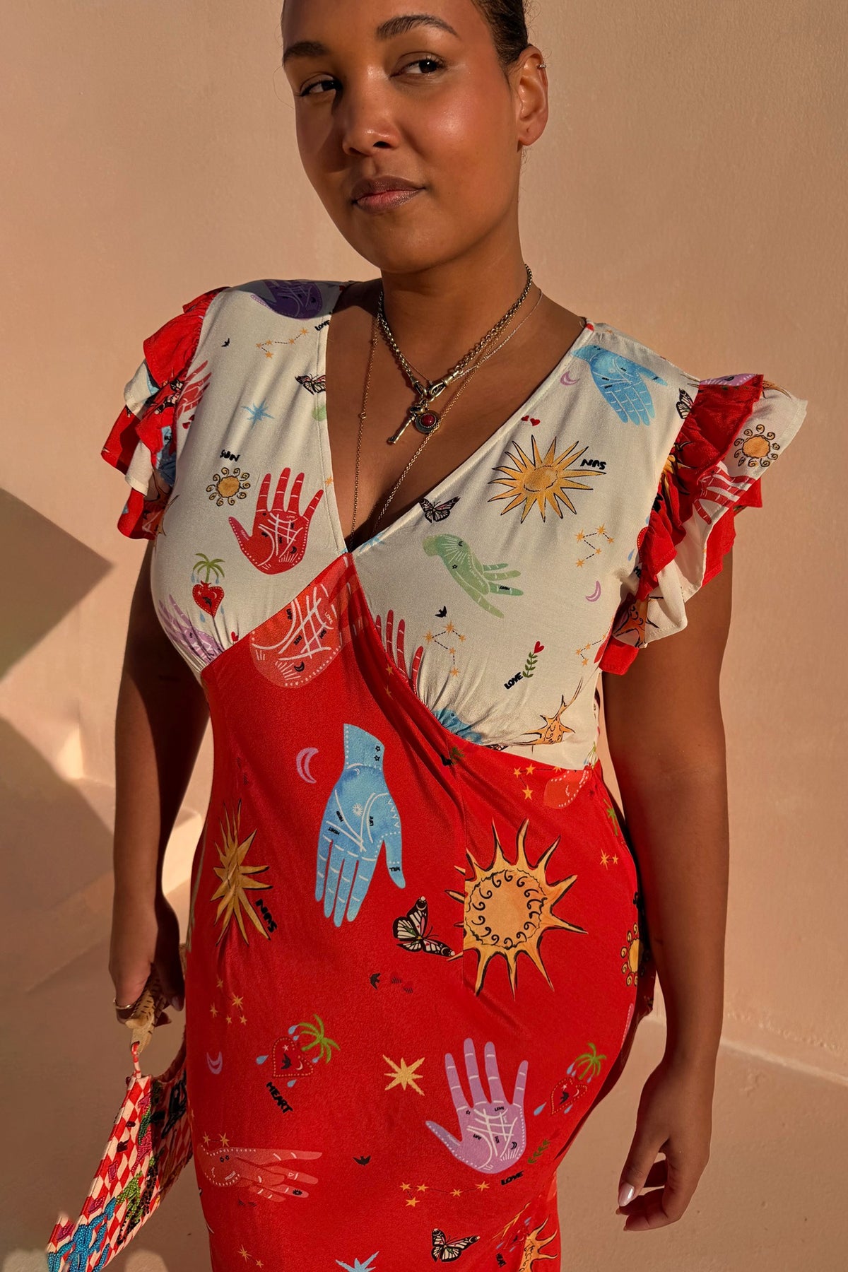 Red Celestial Midi Dress Petite | Never Fully Dressed Special Offer