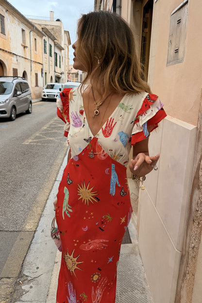Red Celestial Midi Dress Petite | Never Fully Dressed Special Offer