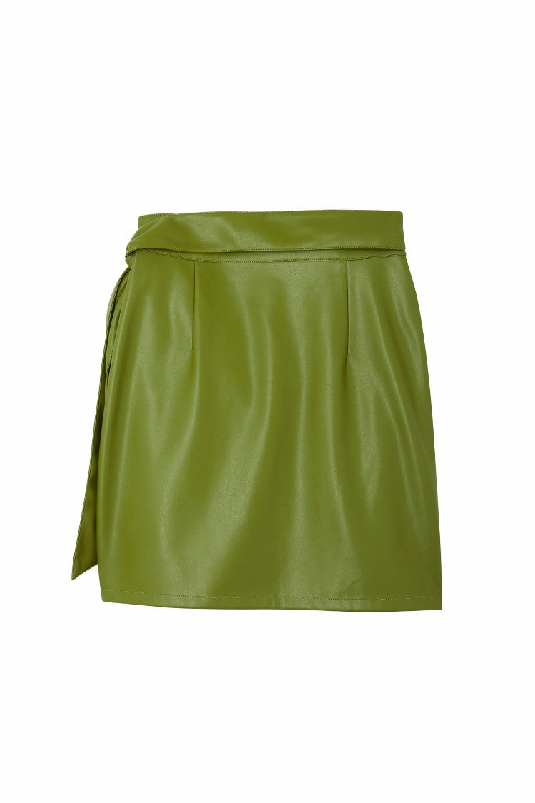 Olive Green Vegan Leather Mini Jaspre Skirt Petite | Never Fully Dressed Popular