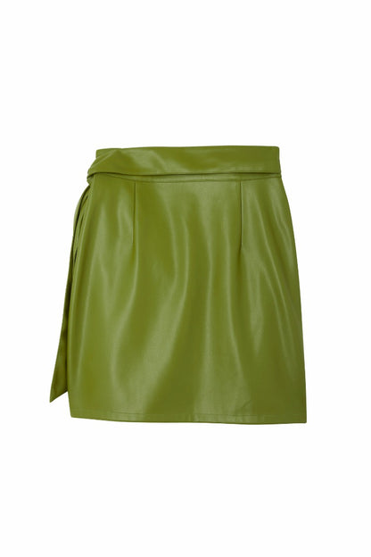 Olive Green Vegan Leather Mini Jaspre Skirt Petite | Never Fully Dressed Popular