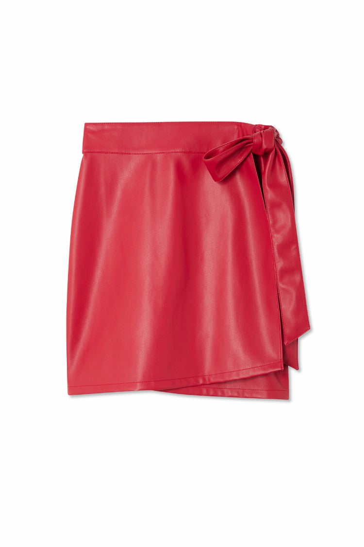 Deep Red Vegan Leather Mini Jaspre Skirt Petite | Never Fully Dressed Featured