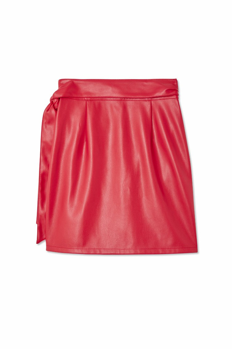 Deep Red Vegan Leather Mini Jaspre Skirt Petite | Never Fully Dressed Featured