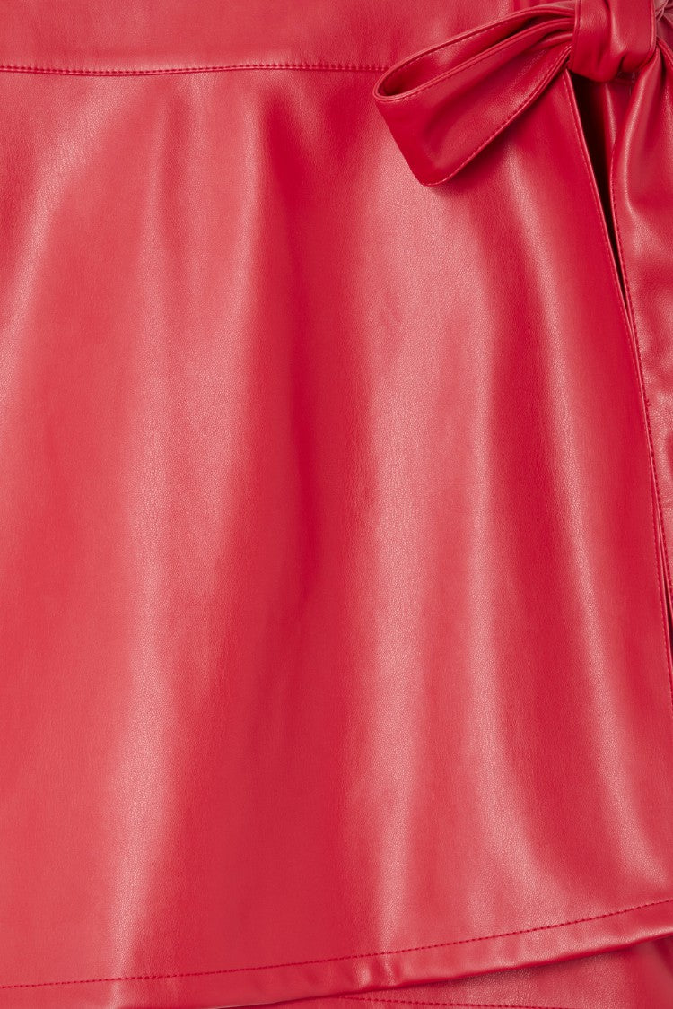 Deep Red Vegan Leather Mini Jaspre Skirt Petite | Never Fully Dressed Featured