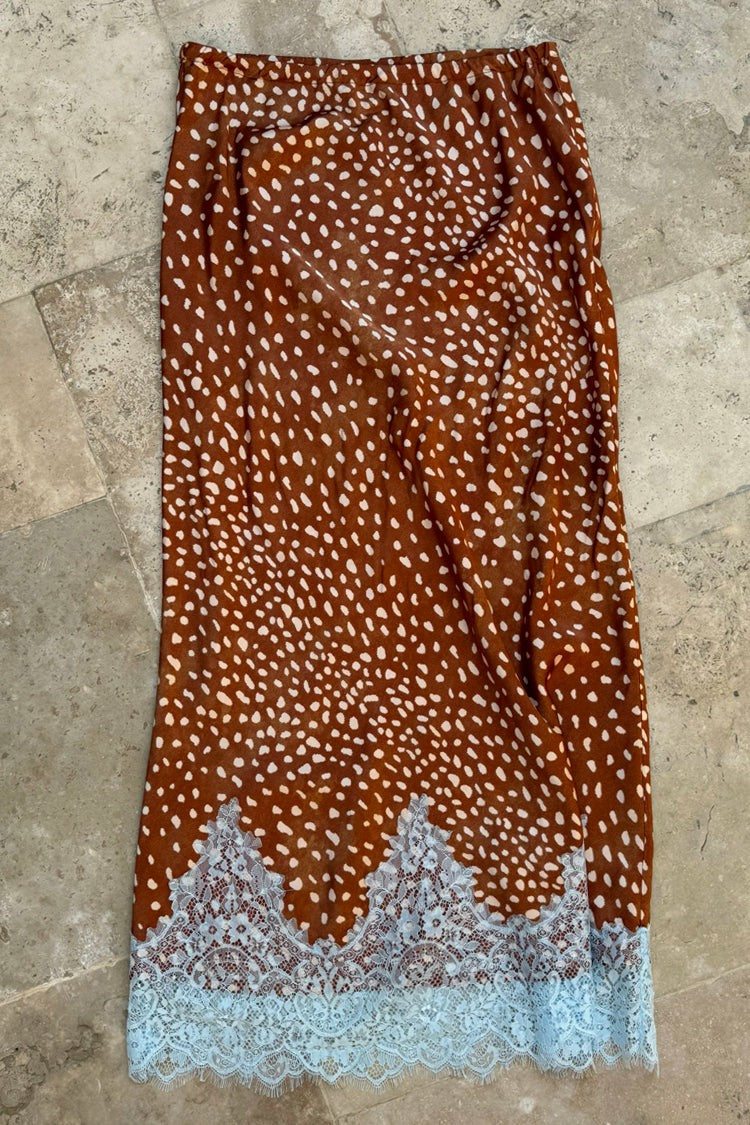 Deer Print Midi Maeva Skirt Petite with Lace Trim - Never Fully Dressed | Never Fully Dressed Quality