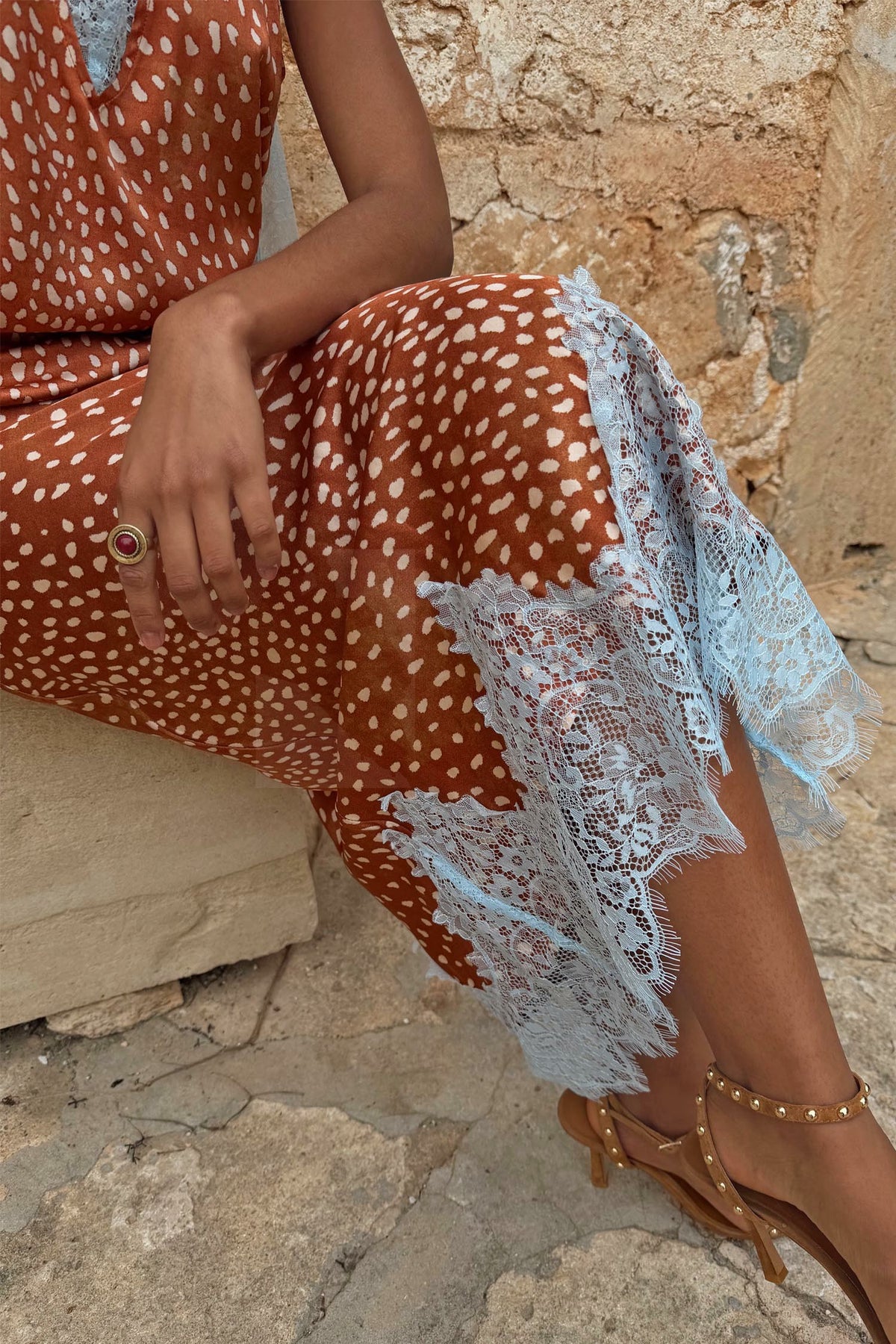 Deer Print Midi Maeva Skirt Petite with Lace Trim - Never Fully Dressed | Never Fully Dressed Quality